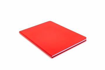 Red leather notebook isolated on white background.