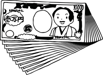 Bunch of Cute hand-painted Japanese 10000 yen note outline 