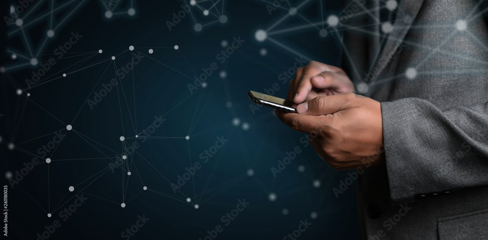 Poster network and data customer connection cloud based web man network sphere 3d rendering