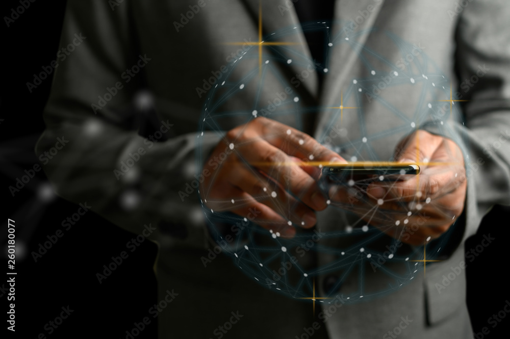 Poster network and data customer connection cloud based web man network sphere 3d rendering