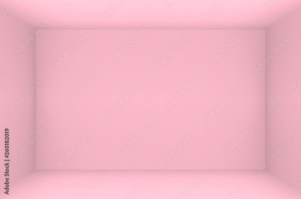 Poster 3d rendering. empty sweet pink color rectangle cube box corner wall background.