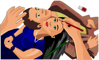 The artist draws a couple in love