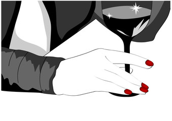 Girl alone, drinking wine