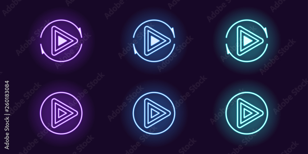 Aufkleber neon icon set of play button. vector ui sign