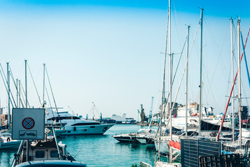The Catania Port Authority, seascape with sail boats, Sicily, Italy.