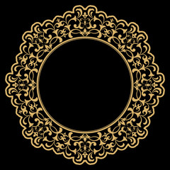 Decorative frame Elegant vector element for design in Eastern style, place for text. Floral golden border. Lace illustration for invitations and greeting cards.