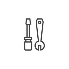 Screwdriver and Wrench line icon. Service setting linear style sign for mobile concept and web design. Repair tool outline vector icon. Symbol, logo illustration. Pixel perfect vector graphics