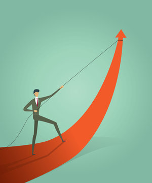 Business people pulling arrow graph go path to goal or target, symbol of growth concept Vector illustration