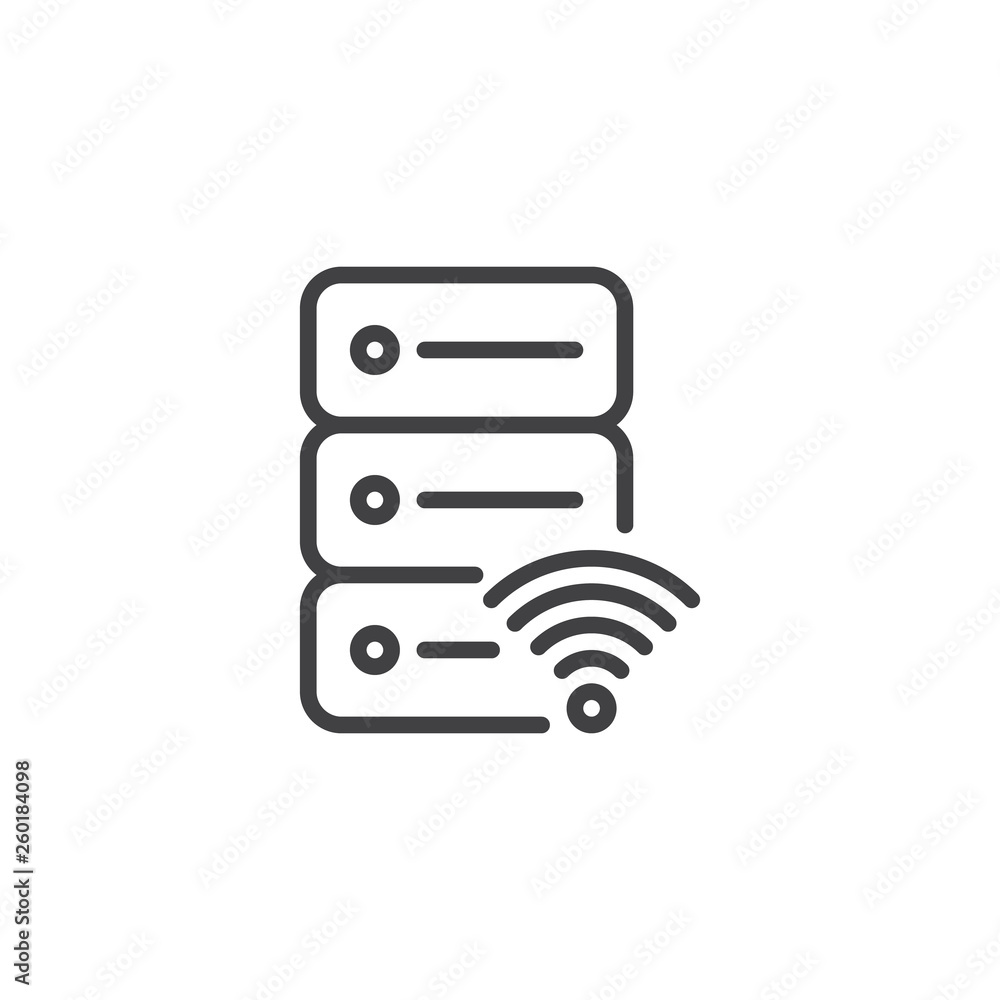Poster database server with wifi signal line icon. linear style sign for mobile concept and web design. dat