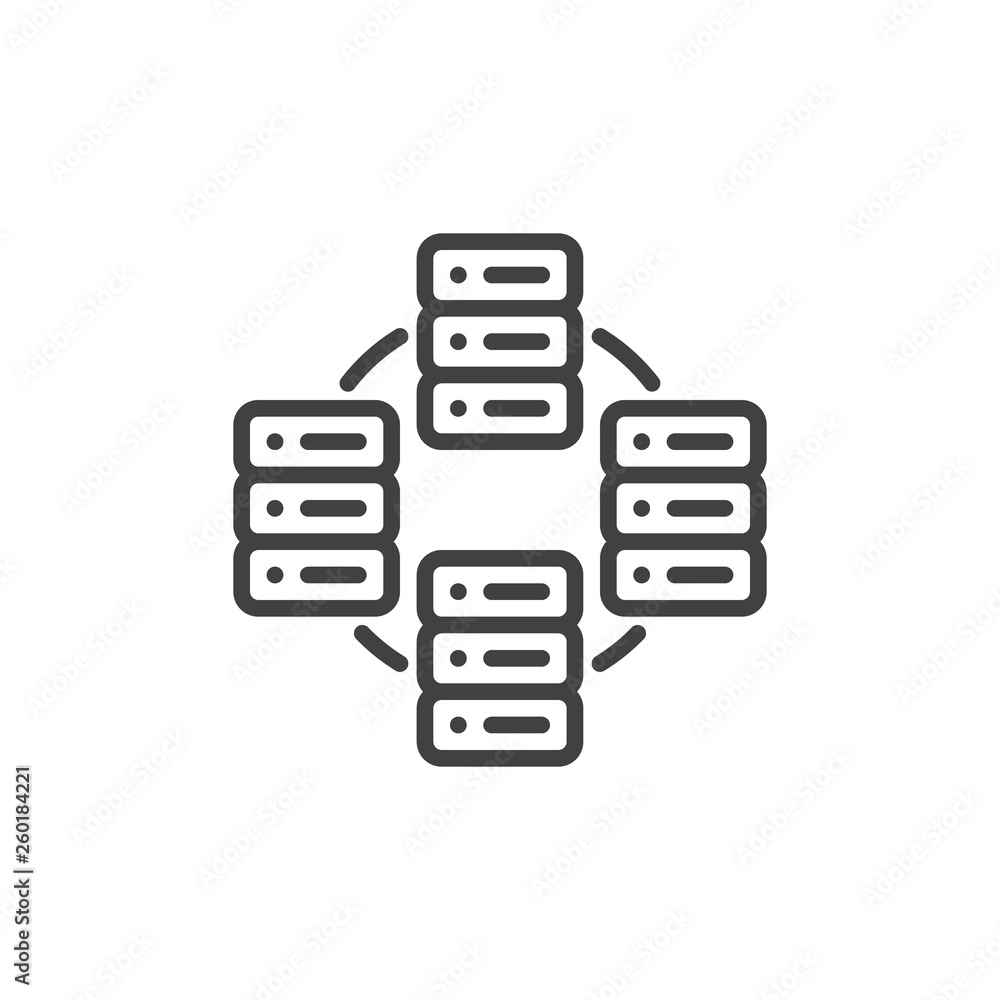 Poster database network connect line icon. linear style sign for mobile concept and web design. data server