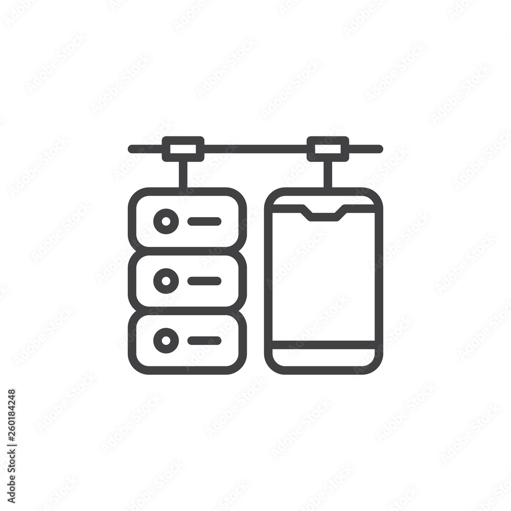 Poster mobile data transfer line icon. linear style sign for mobile concept and web design. mobile phone da
