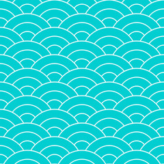 Seamless pattern. Wave. Fish scales texture. Vector illustration. Scrapbook, gift wrapping paper, textiles. Blue simple background