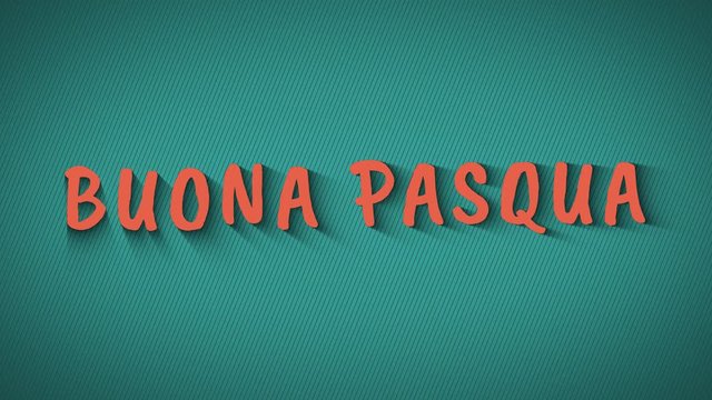 Animation bouncing letters with shadows. 'Buona Pasqua'. Happy Easter in italian language. Orange text on blue background