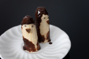 Children's meal, dessert in the form of penguins. Treats for children's party.