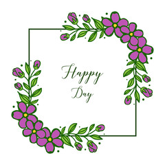 Vector illustration template happy day with purple flower frame