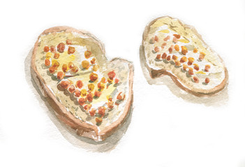 bread with butter and red caviar