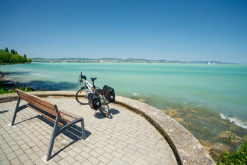 Balaton lake, Hungary. Touring bicycle	