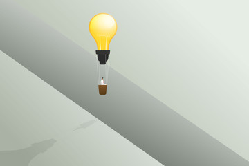 Businessman flying with lightbulb balloon cross edge of gap and business solution, creative idea concept illustration vector