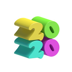 Happy New Year 2020 Number on Isolated White Background - 3D Illustration