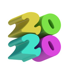 Happy New Year 2020 Number on Isolated White Background - 3D Illustration