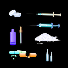 Set of medical stuff isolated on the black background