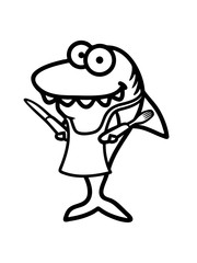 essen hai besteck lecker hunger schürze küche chef koch grillen meister cool lustig comic cartoon design gefährlich meer tauchen schwimmen clipart