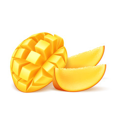 Vector realistic ripe cube sliced mango fruit