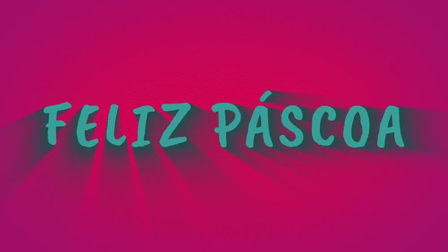 Animation bouncing letters with shadows. 'Feliz Pascoa'. Happy Easter in portuguese language. Blue text on pink background
