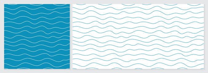 Wave pattern seamless abstract background. Lines wave pattern with blue and white colors. Summer vector design. Template set with 2 sizes.