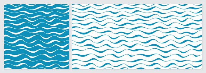 Wave pattern seamless abstract background. Stripes wave pattern with blue and white colors. Summer vector design. Template set with 2 sizes. 