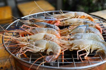 Grilled shrimps on hot stove