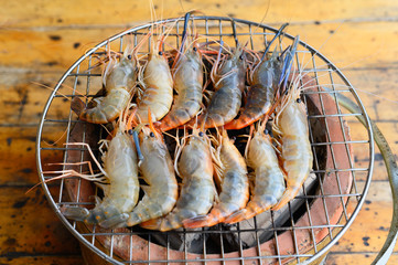 Grilled shrimps on hot stove