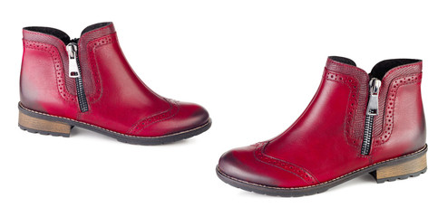 Beautiful fashionable comfortable pink leather shoes on isolated background.