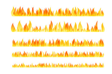 Hot fire decoration elements collection. Horizontal borders.