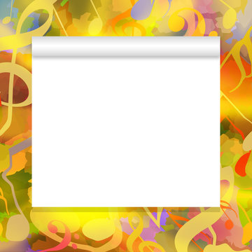 Music background with blank paper scroll