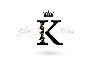 Luxury K letter. Vector emblem with character element and golden dotted decoration