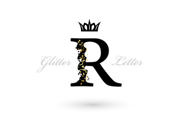 Luxury R letter. Vector emblem with character element and golden dotted decoration