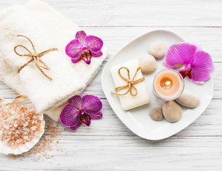 Natural spa ingredients with orchid flowers