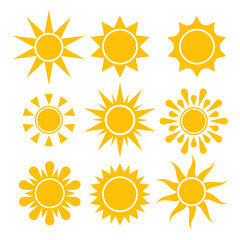 Sun icin collection. Vector isolated solar simbols.