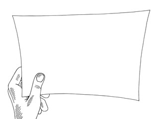 Hand holding a paper graphic black white doodle sketch illustration vector