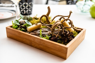 Beautiful decorated dish of international fusion cuisine