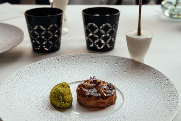 Beautiful decorated dish of international fusion cuisine