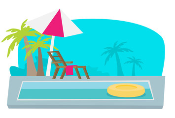 Flat vector. Pool Hotel Summer Vacation.