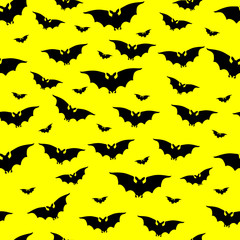 Seamless bright pattern with black bats