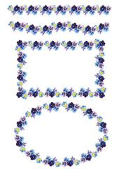 飾り枠＆飾り罫　パンジー　ブルー系