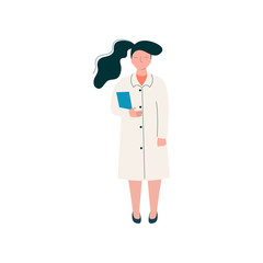 Female Professional Doctor Character, Worker of Medical Clinic or Hospital in in White Lab Coat Vector Illustration