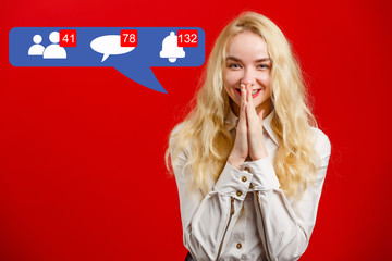 Woman excited about activity on social media