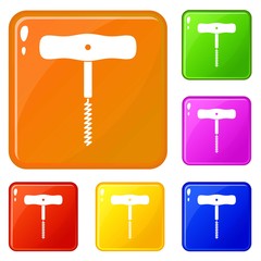 Corkscrew with a metal spiral icons set collection vector 6 color isolated on white background