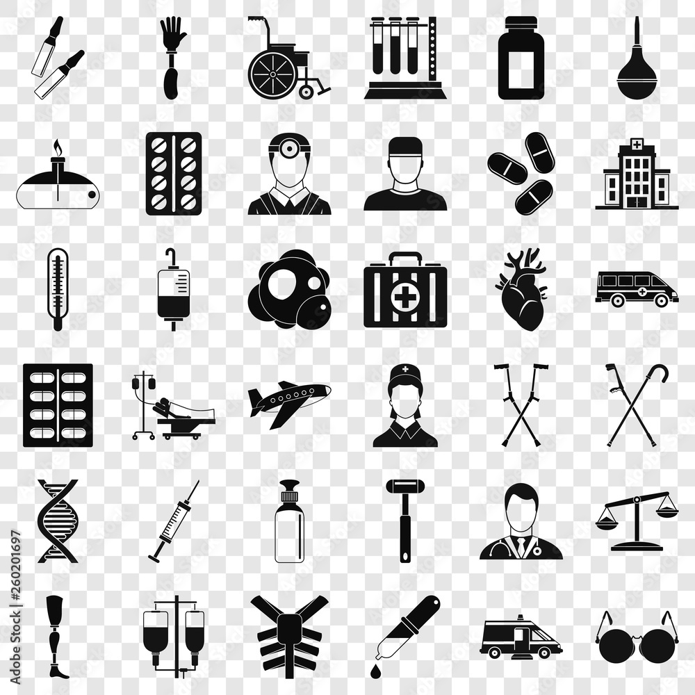 Aufkleber ambulance icons set. simple style of 36 ambulance vector icons for web for any design