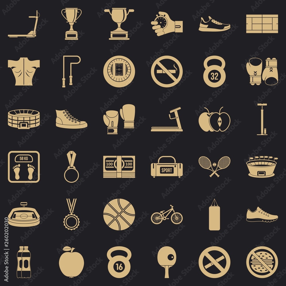 Poster boxing man icons set. simple style of 36 boxing man vector icons for web for any design